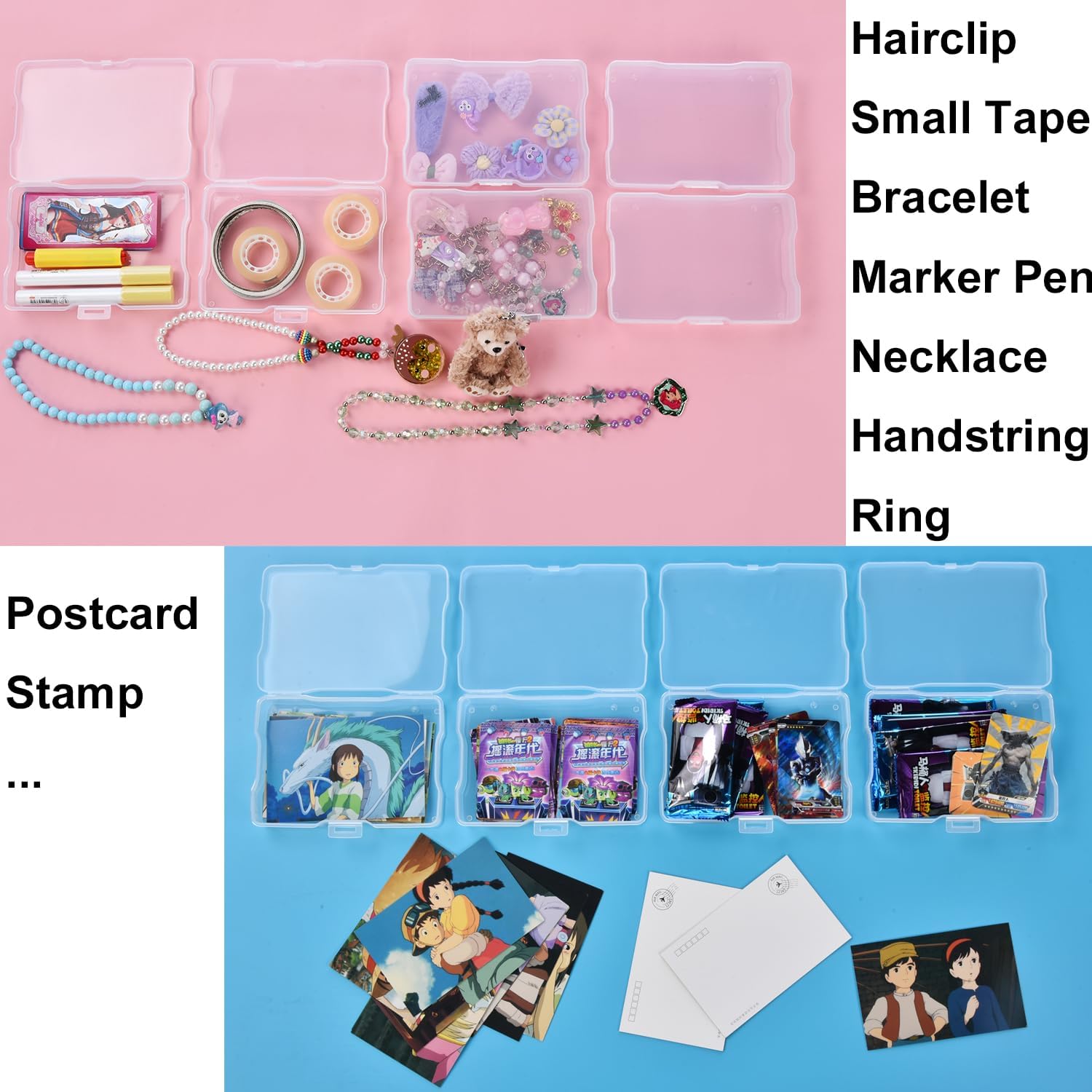 Photo Storage Box with 16 Inner 4" x 6" Photo Case, Portable Storage Organizer with Handle Craft Keeper for Picture, Stickers, Stamps, Screws, Hair Clips, Clear