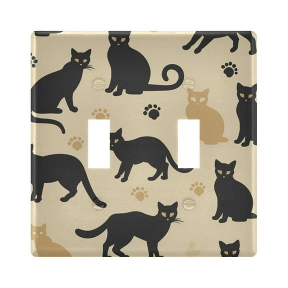 Cats Silhouette and Paw Light Switch Plate Covers 2 Gang Wall Plate Plastics Outlet Covers for Kitchen Home Office Decor