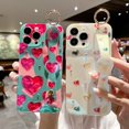 thumbnail image 7 of Compatible with iPhone 14 Pro Max Case for Women and Girls Cute Love Heart Case with Wrist Strap Stand Luxury Rhinestones Ring Wristband Kickstand Case Soft TPU Camera Protection Cover, 7 of 7
