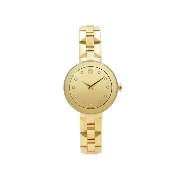 Movado Sapphire Steel Gold PVD Champagne Dial Quartz Ladies Watch 0606816