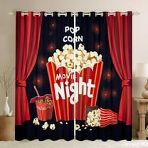 Manfei Vintage Cinema Tricket Curtains Pack of 2 (42x84 Each), Black Red Popcorn Filmstrip Curtains Blackout, Movie Theater Theme Bedroom Curtains, Curtains and Drapes Home Decor