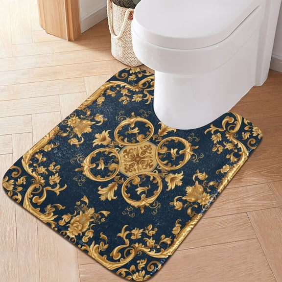 Toilet Rug U-Shaped Bathroom Rugs Non-Slip Soft Plush Machine Washable Contour Bath Mat Luxurious Mandala 24x20