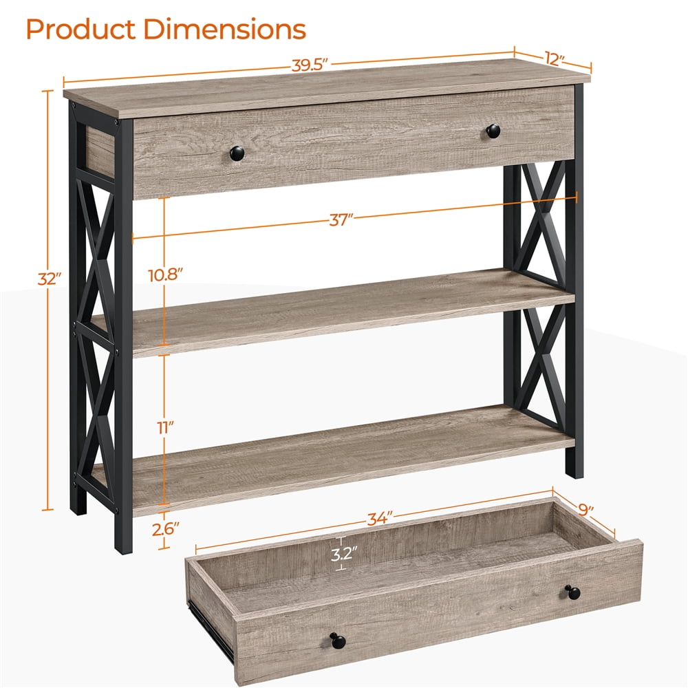 Topeakmart X Design Console Table w/ 1 Drawer & 2 Shelves, Gray