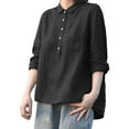 thumbnail image 6 of KBZDBZC Womens T Shirts Women's Lapel Neck Casual Solid Colour Cotton and Linen Long Sleeve Shirt Women Shirts Womens Tops Summer Tops (Black,M), 6 of 6