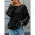 thumbnail image 4 of Womens Off One Shoulder Sweaters Boat Neck Cable Knit Long Lantern Sleeve Loose Fall Trendy Pullover Tops, 4 of 6