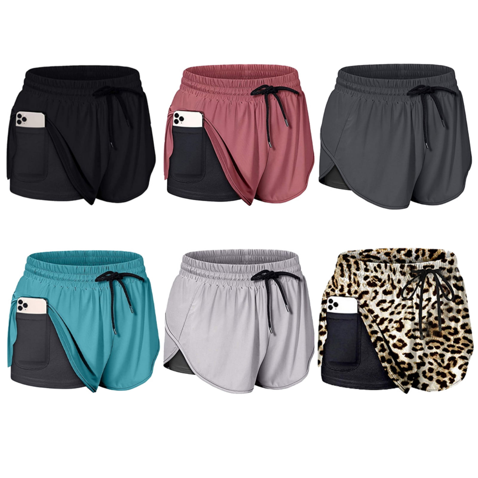 Women's 2 in 1 Running Shorts Workout Shorts Double Layer Shorts Elastic  Waist Quick Dry Short with Pockets Athletic Yoga Sports Shorts 