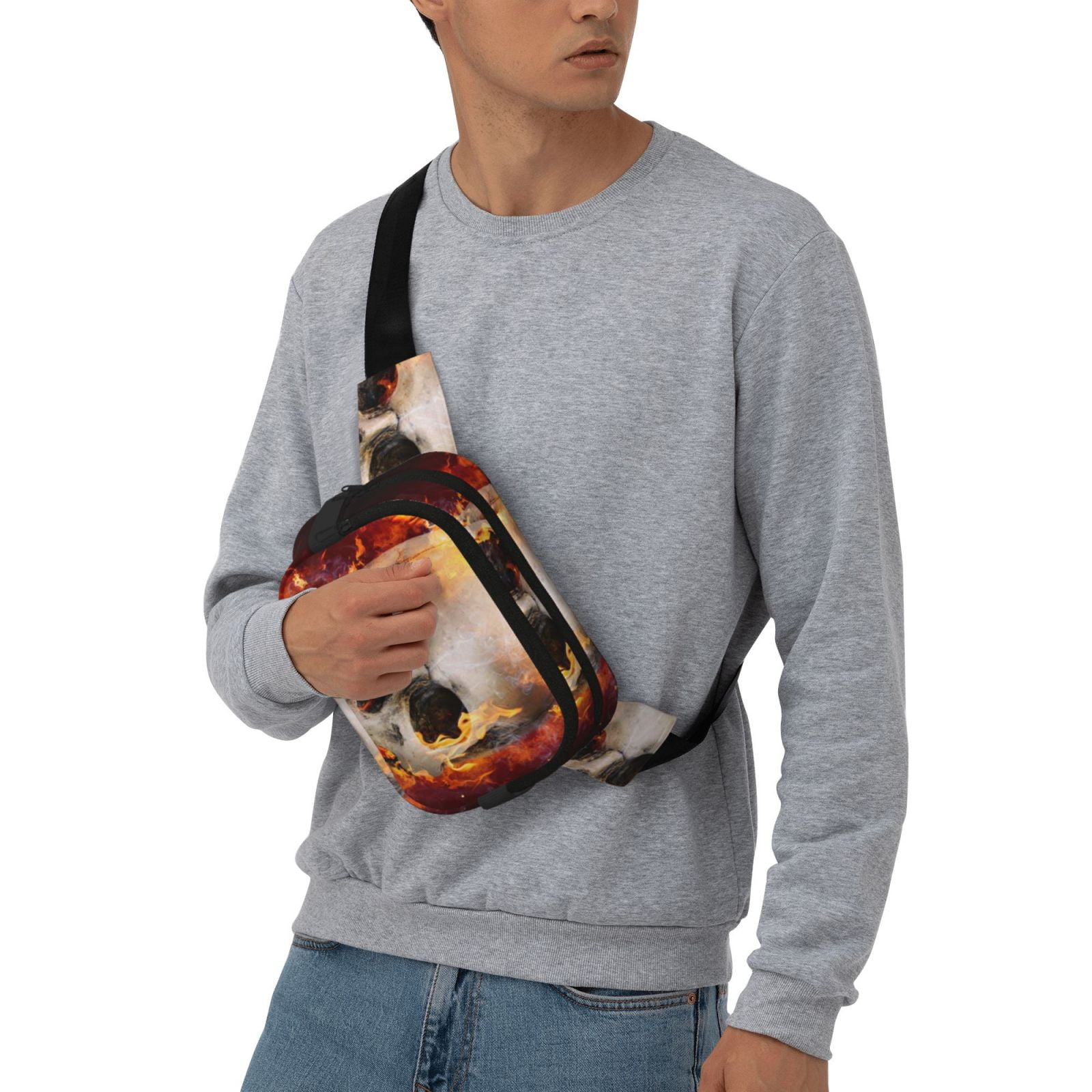 Picia Satanic Skull Print Square Double-Layer Waist Bag Mini Adjustable Waist Belt Bag Exercise Running Travel Hiking