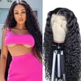 thumbnail image 1 of Alimice Lace Front Human Hair Wigs 13x4 Water Wave HD Lace Front Human Hair Wigs Pre Plucked for Black Women Brazilian Human Hair Wig with Baby Hair 180 Density 28 inch, 1 of 7