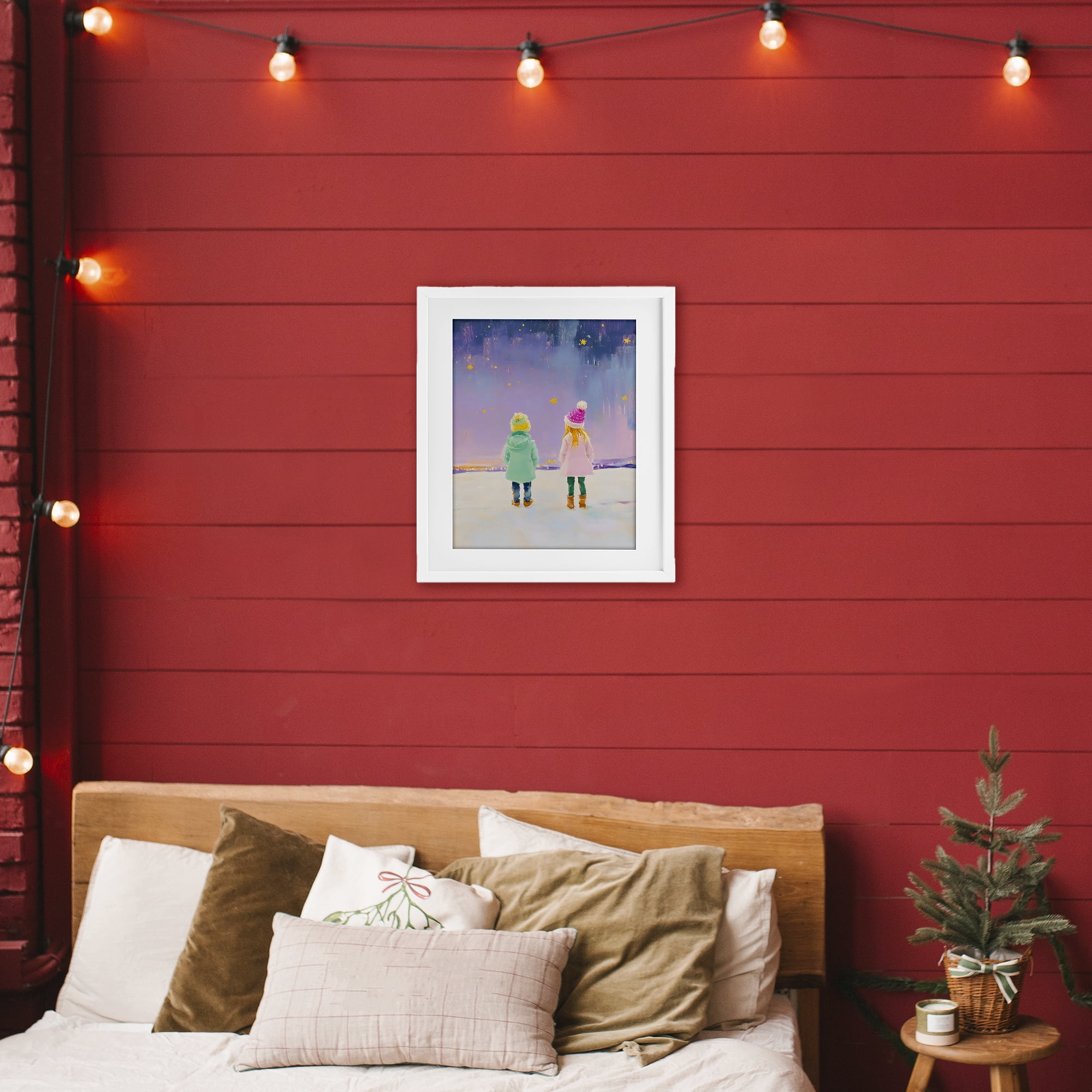 Stupell Industries Children Watching Starry Winter Sky White Framed Print Under Glass, design by The Prints Vibe