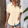 thumbnail image 6 of YDFCWXW Button Down Dressy Shirts for Womens Gauze Shirts Casual Short Sleeve Textured Collared Summer Work Blouse Clothes Beige, M, 6 of 8