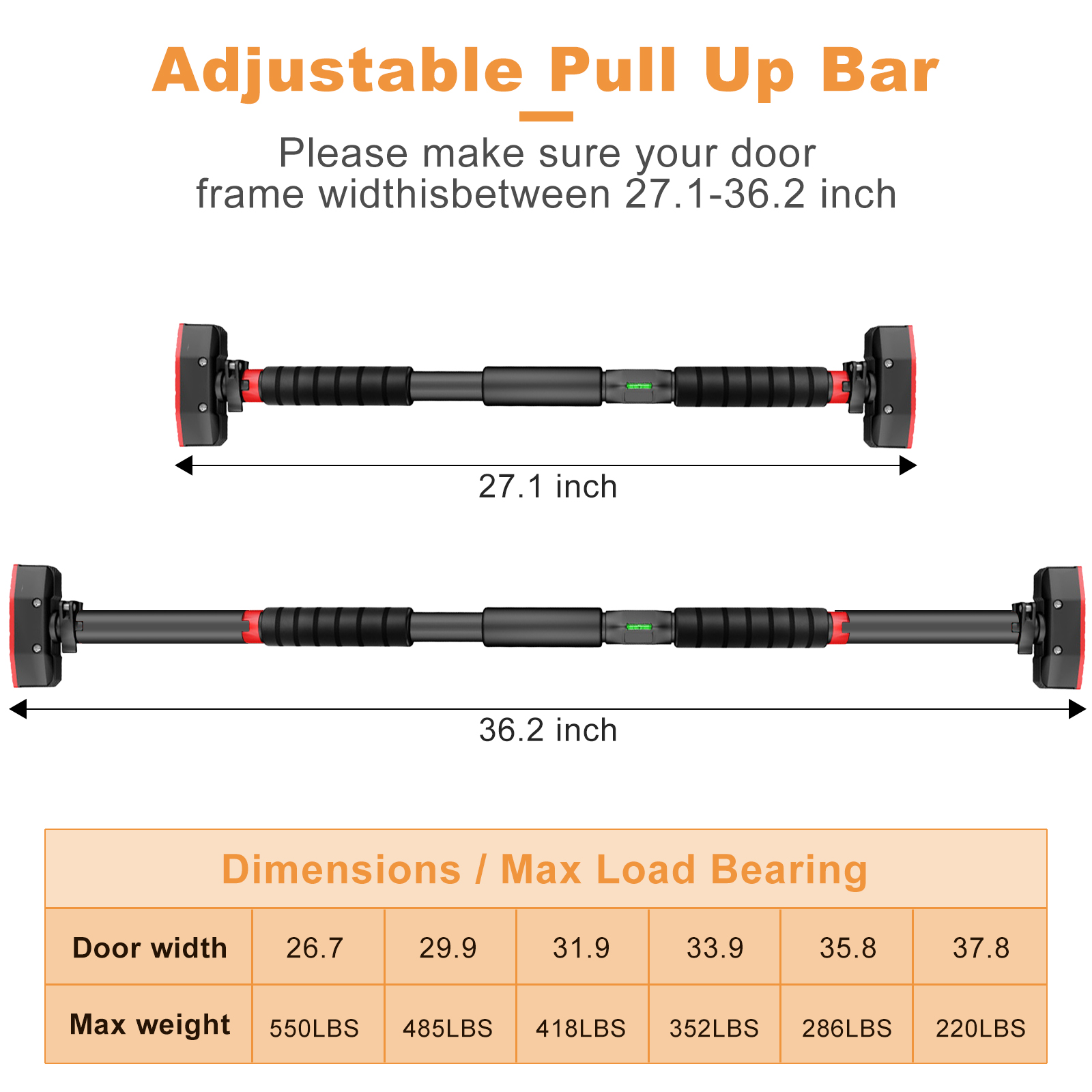 Stusgo Adjustable Doorway Pull Up Bar (69-92cm) photo 5