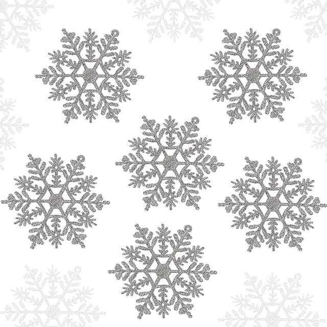 24 Uds. De copos de nieve de plástico con purpurina, adornos navideños de copos de nieve, decoraciones navideñas, decoraciones para ventanas Vhermosa LKX-2037-3