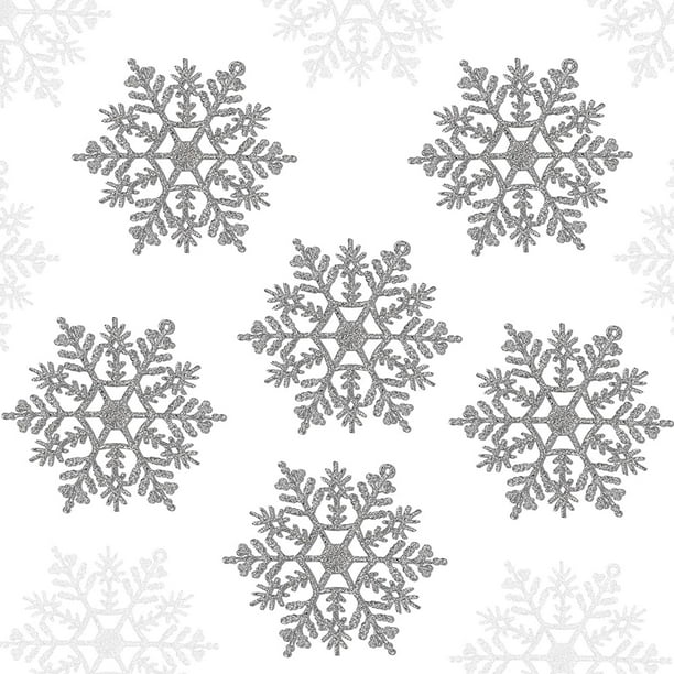 24 Uds. De copos de nieve de plástico con purpurina, adornos navideños de copos de nieve, decoraciones navideñas, decoraciones para ventanas Ormromra LKX-2037-3