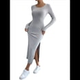 thumbnail image 1 of Vestidos Largos de Otoño para Mujer, de Larga, Informales, de Punto Acanalado, Ajustados, Elegantes, con Cuello Redondo y Abertura Lateral Gris XS, 1 of 10