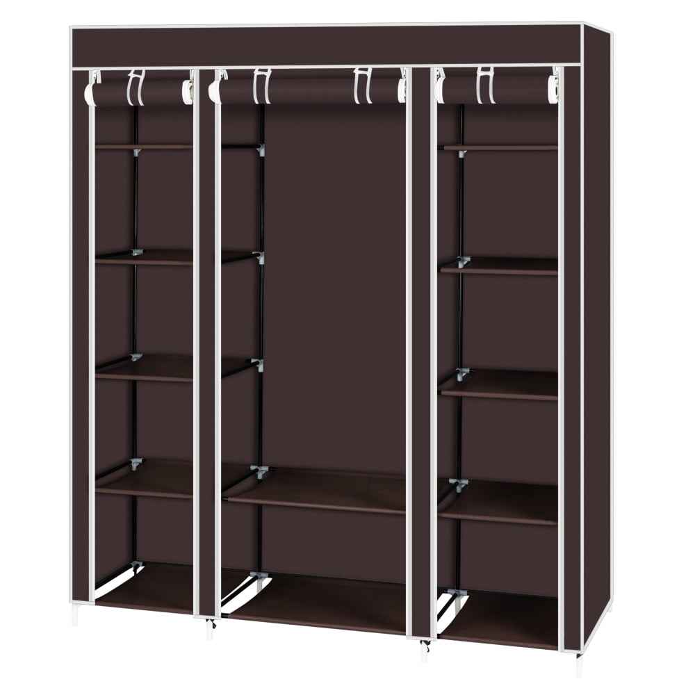 69" Clothes Closet Wardrobe Storage Organizer with Non-Woven Fabric, Dark Brown