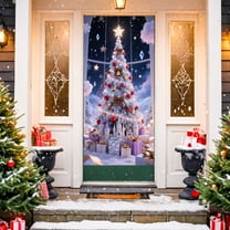 Neoyler Christmas Decorations Door Curtain High Density Polyester Waterproof HD Print Easy Tool Free Install Reusable Double Stitched Holiday Door Cover Home Entryway Hallway Multicolor 72.8x35.4in