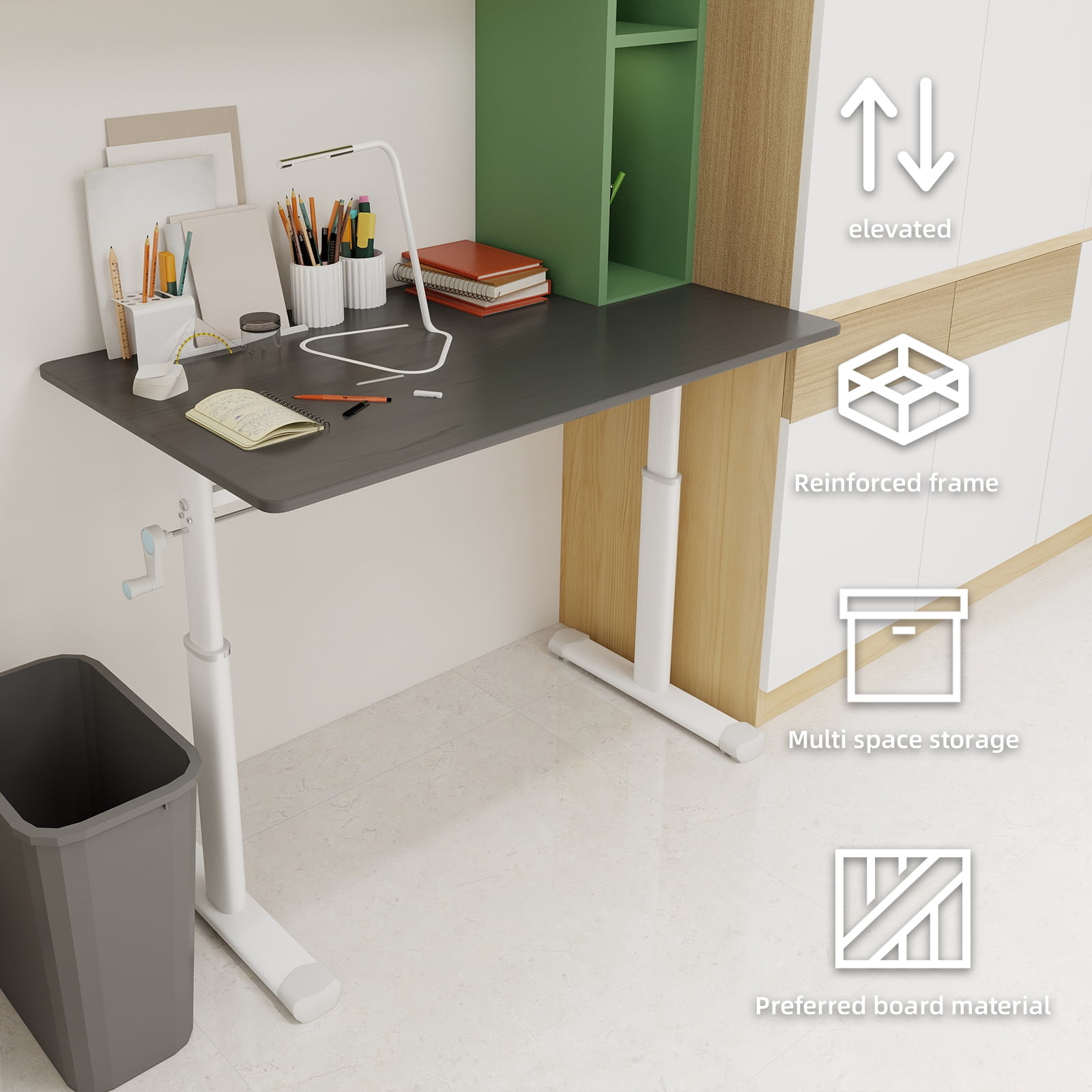 Adjustable Study Desk for Children and Adults, Height-Adjustable, Home Office Desk, Compact Design, 60x100cm