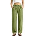 thumbnail image 3 of Womens Wide Leg Pants Casual Flowy Crepe Trousers Free Relaxed Fit Work Business with Pockets, 3 of 9
