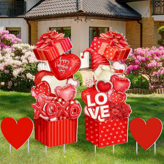 Valentines Day Decorations, 2 Pcs Valentines Yard Signs, Metal Stakes Valentines Day Outdoor Decorations, Valentines Day Outside Lawn Decorations