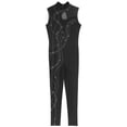 thumbnail image 6 of Aiihoo Womens Rhinestones Jumpsuit Sheer Mesh Patchwork Bodysuit Full Length Figure Ice Skating Bodycon Romper Black XXL, 6 of 7