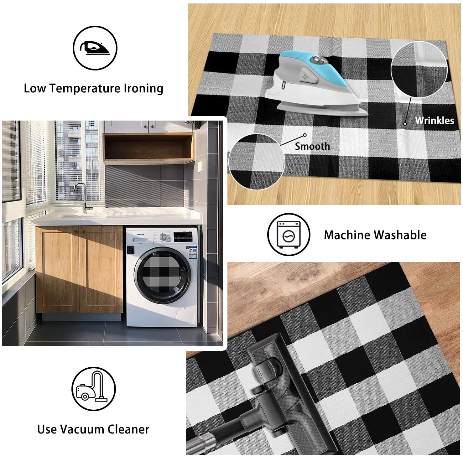 Sanmadrola Buffalo Plaid Outdoor Rug 4'x 6', Cotton Hand-Woven Checkered Door Mat, Reversible Foldable Washable Outdoor Rug Stripe for Layered Door Mats Porch/Front Door