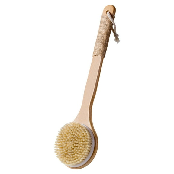 Natural Wild Boar Bristle Body Exfoliating Brush - Wooden Back Scrubber for Dry Brushing & Shower Exfoliation