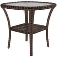 thumbnail image 1 of Outdoor Coffee Table with Water-Ripple Glass Top and Storage Shelf, Hand-Woven PE Rattan Side Table with Steel Frame, 19.7" x 19.7" x 21.7", Mixed Brown for Patio and Garden, 1 of 5