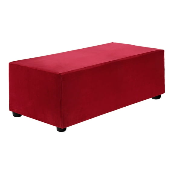 Stretch Ottoman Cover Rectangular Square Ottoman Slipcover with Elastic for Foot Stool Living Room Bedroom Fit Length 130-160cm / 51.18"-62.99", XL-Large, Wine Red