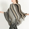 thumbnail image 3 of SWSMCLT Women's Knit Poncho Sweater Zig Zag Pullover Adult Winter Convertible Tassel Fringe Crochet Fall Hippie Mexican Aztec Poncho Wrap Soft Shawl Asymmetrical Cape Grey One Size, 3 of 4
