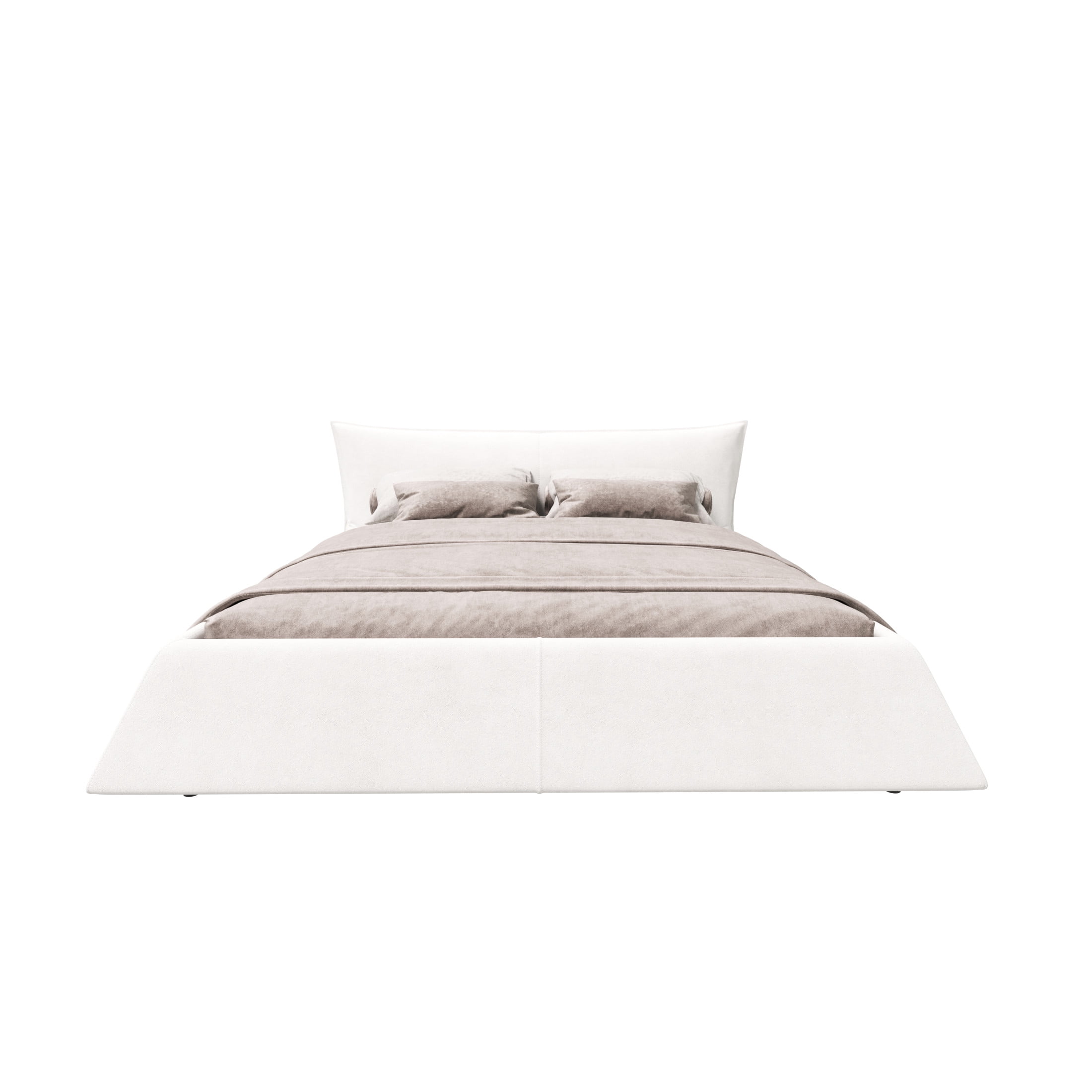 Noble House Sheila King Size Velvet Platform Bed Frame, Unique Shaped Headboard and Solid Wood Frame, Beige