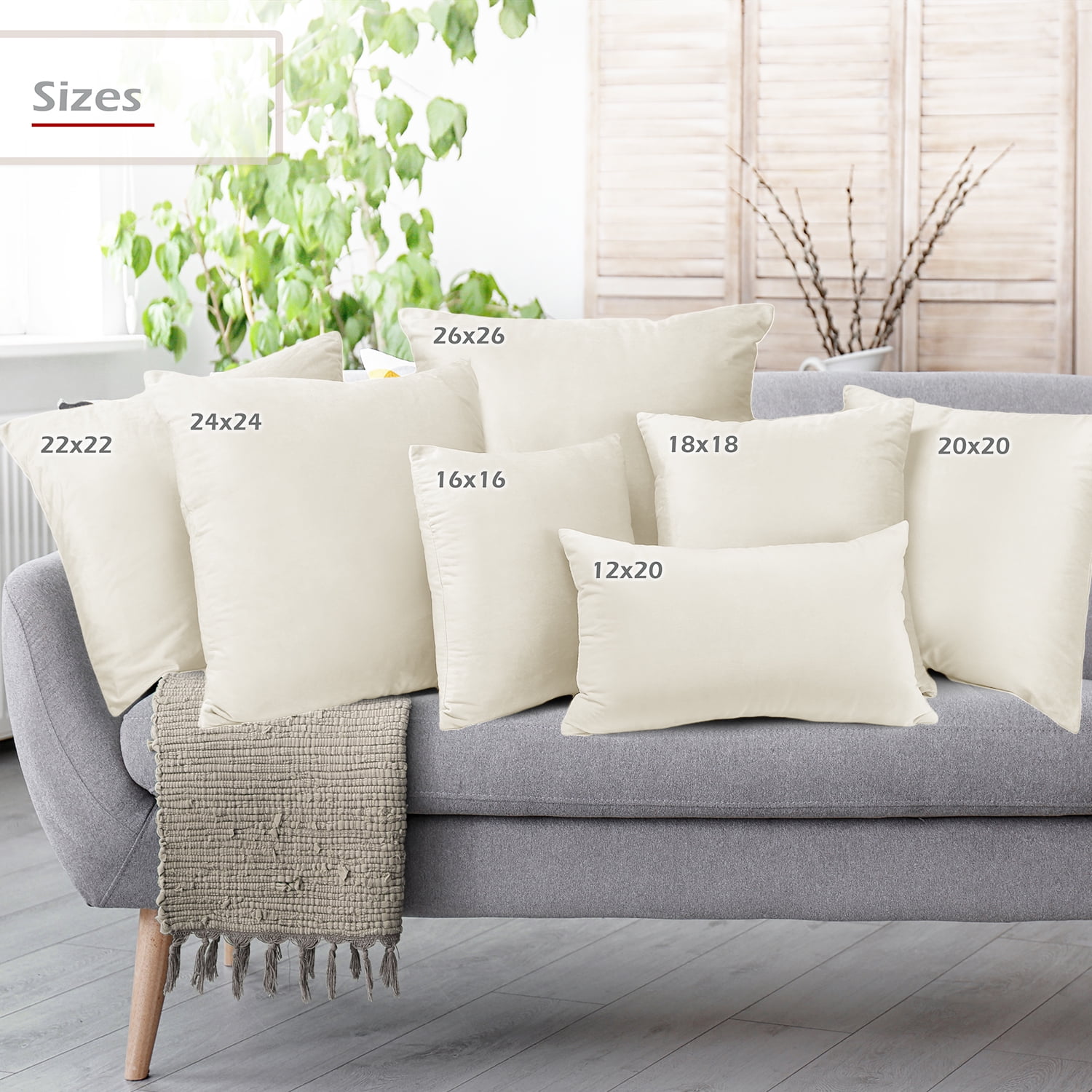 Nestl Velvet Throw Pillow Covers Solid Square Soft Decorative Pillow Cover for Sofa, 18" x 18", Off White, Pack of 4
