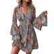 thumbnail image 2 of Vestido Mini Holgado con Estampado Bohemio, Cuello en V, Mangas Acampanadas, Cintura Elástica y Cordón Ajustable para Mujer de Colores XXL, 2 of 9