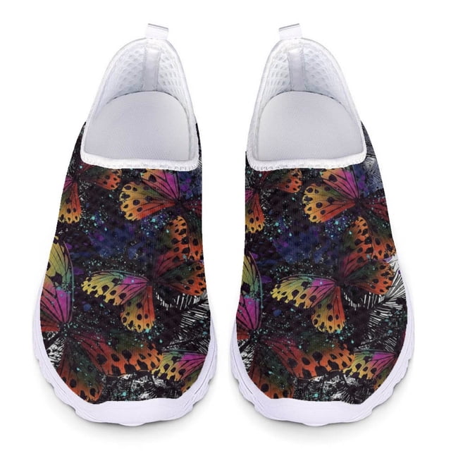 Zapatos planos informales para mujer, zapatillas con estampado de mariposas en 3D, de malla transpirable, para caminar al aire libre, para verano y otoño