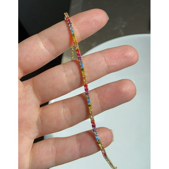 Rainbow Sapphire CZ Bracelet , Colorful CZ Tennis Bracelet ,Multicolor Bracelet , 925 Sterling Silver Bracelet