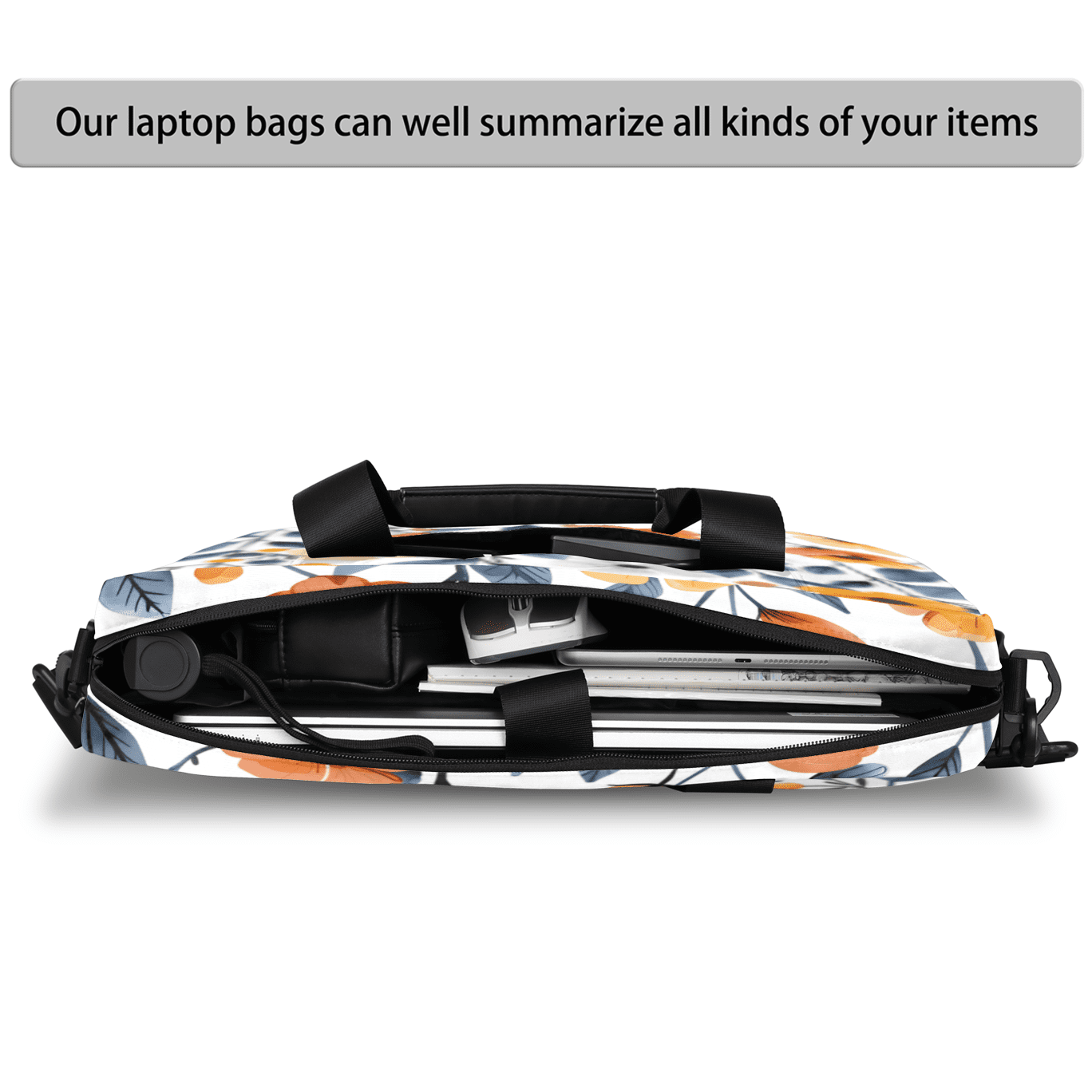 Herdesigns Flower Print Laptop Bag for Women Men, Computer Case Briefcase Messenger Bags, 15-15.6 inch Laptop Sleeve Shoulder Bag