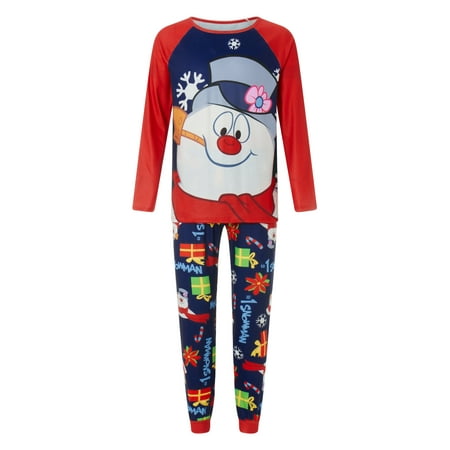 

Eyicmarn Christmas Family Pajamas Matching Set Snowman Print Long Sleeve T-shirt with Pants Sleepwear Loungewear