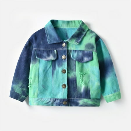 

Toddler Kids Little Girls Boys Denim Jean Spring Fall Tie-dye Jacket Button Coat Outwear Tops Outwear 1-6Y Green 6-7 Years