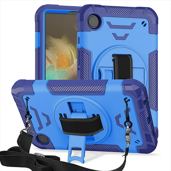 Shockproof Case for Samsung Galaxy Tab A9 8.7" SM-X110 X116 X118, Military Grade Protection Rotating Stand Hand Strap Shoulder Strap Kids Friendly Bumper Rugged Case for Galaxy Tab A9,Blue