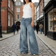 thumbnail image 2 of QHFBli Women Baggy Jeans Mid-Low Waist Boyfriend Streetwear Vintage Jeans Wide Leg Denim Pants, 2 of 4