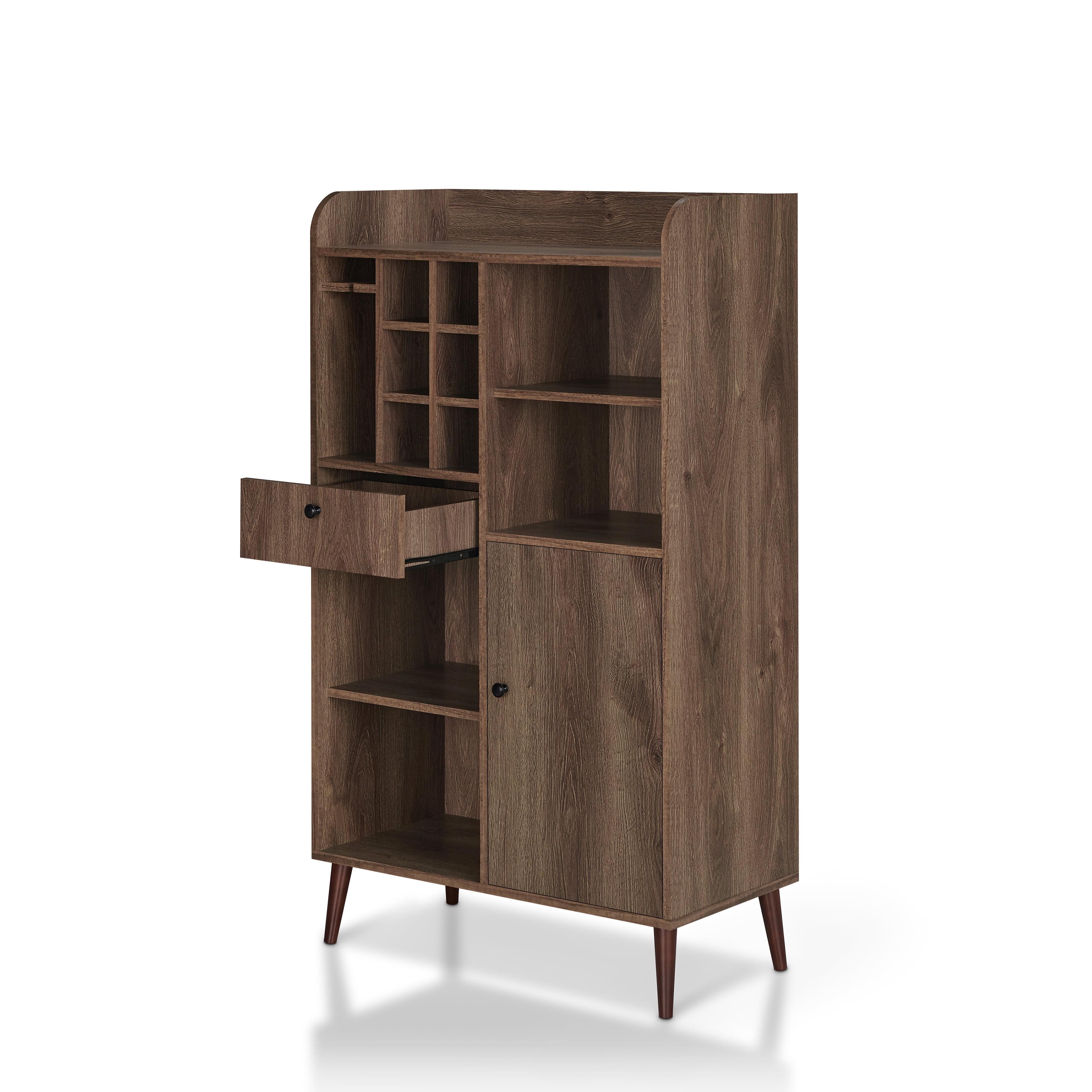 Furniture of America Munster Multi-Storage Wine Cabinet, Distressed Walnut
