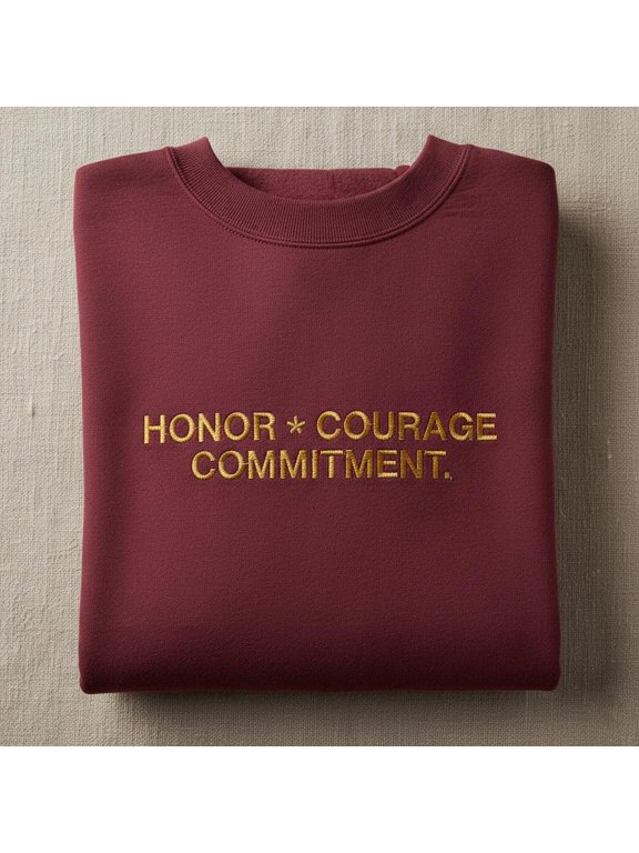 Honor Courage Commitment Embroidered Sweatshirt, Military Quote Crewneck, Veteran Support Gift, Patriotic Apparel Jumper