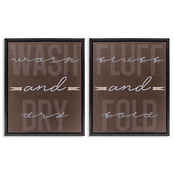 Laundry Words in Brown 2 Piece Black Framed Floater Canvas Set, design by Marcus Prime