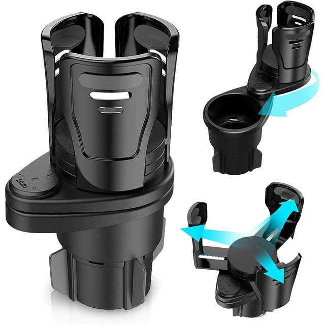 Portavasos para coche, doble plástico negro, giratorio 360°, ajustable