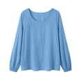 thumbnail image 6 of Admvng Top for Women Linen Cotton Long Sleeve Casual Round Neck Pullover Blouse, 6 of 7