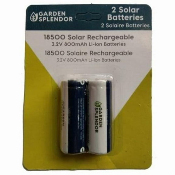 Garden Splendor 830-1907 Solar Rechargeable Batteries, 18500, 2-Pk. - Quantity 1