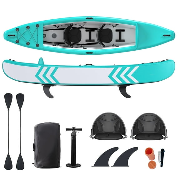 Bezliving 2-Person Inflatable Kayak for Adults, Heavy-Duty PVC, Drop-Stitch Floor, Lightweight, Portable, and Durable Tandem Kayak for Fishing, Touring, and Water Sports, Blue