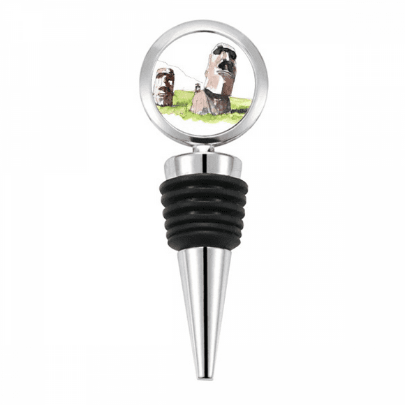 Moai Statues In Easter Island Bottle Stopper Stainless Steel Rubber Reusable
