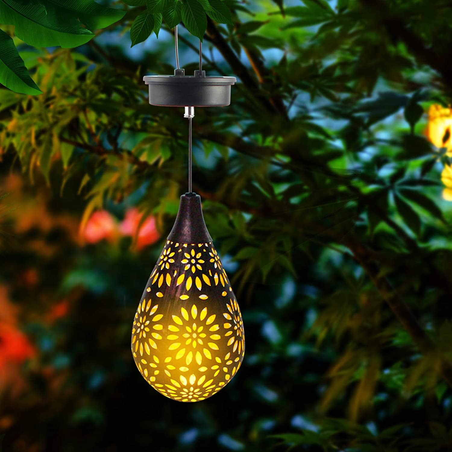 Hanging Solar Lights Outdoor Garden Boho LED Flower Waterproof Decorative  Metal Light for Porch Garden Outdoor (1 Pack)