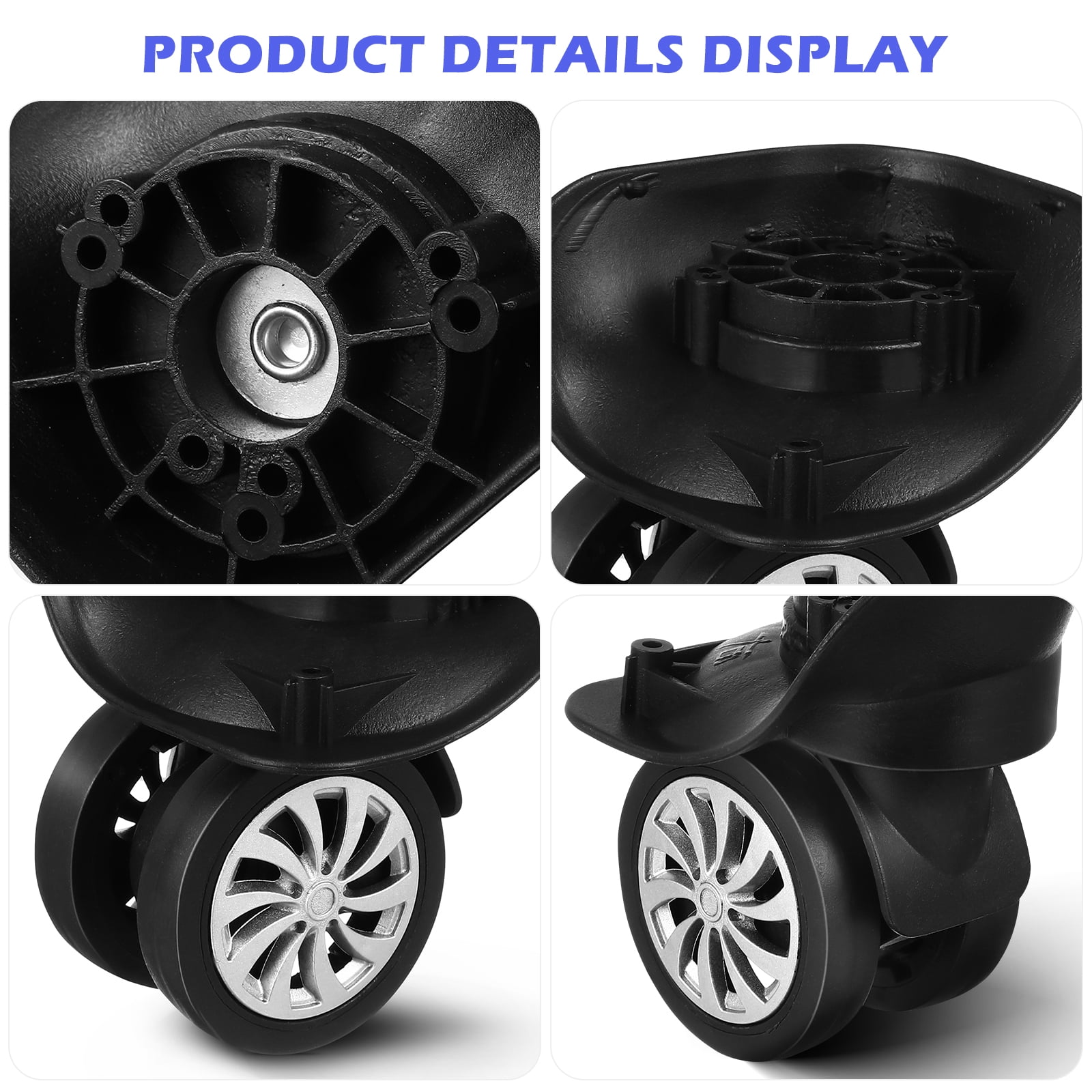Plate Caster Wheels 4 Pack - 360 Swivel Universal Luggage Suitcase Replacement Wheels - Dual Roller Spare Casters for Repair