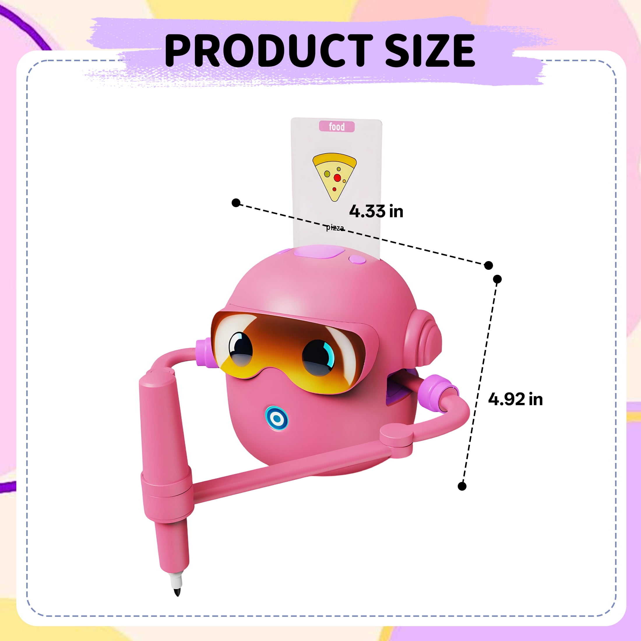 CYFW Robot Drawing Machine,Card-Insert Recognition Drawing Robot with 100 Picture Cards & 12 Colored Pens,Learning Educational Robot Toys,Fun Voice Interactive Robot,Pink